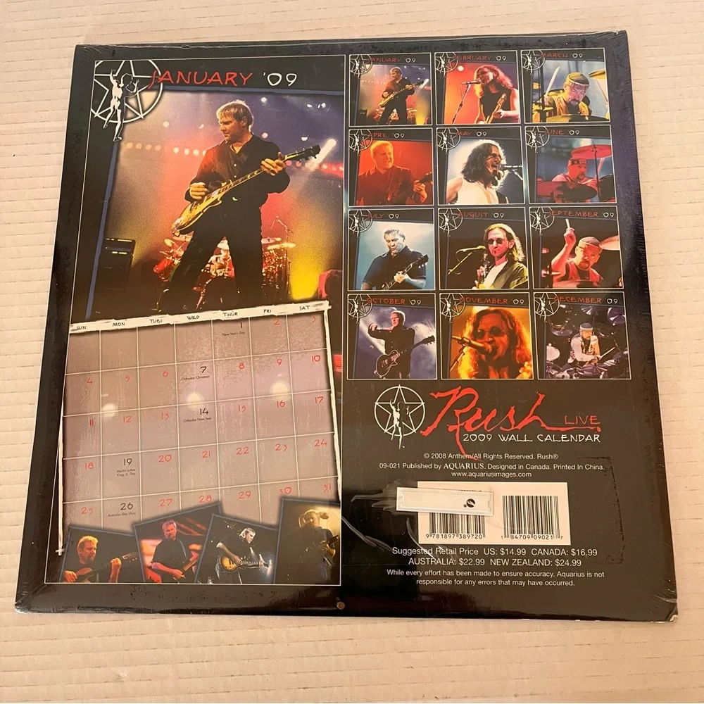 Rush Live 2009 Wall Calendar Pictures Of Band Trio Rock Band New Sealed